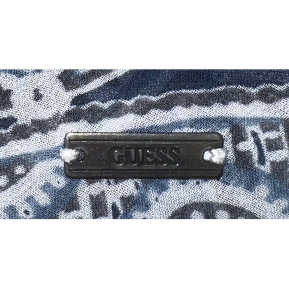 Guess Los Angeles XS Blue White Crochet Sleeveless Tank Top Button Front V Neck - Picture 5 of 7